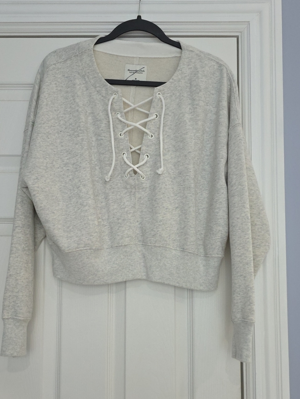 Abercrombie & Fitch Lace-Up Crew Sweatshirt in Light Heather Gray